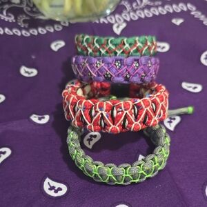 Handwoven Stackable Friendship Bracelets - Red, Purple, Green, Gray